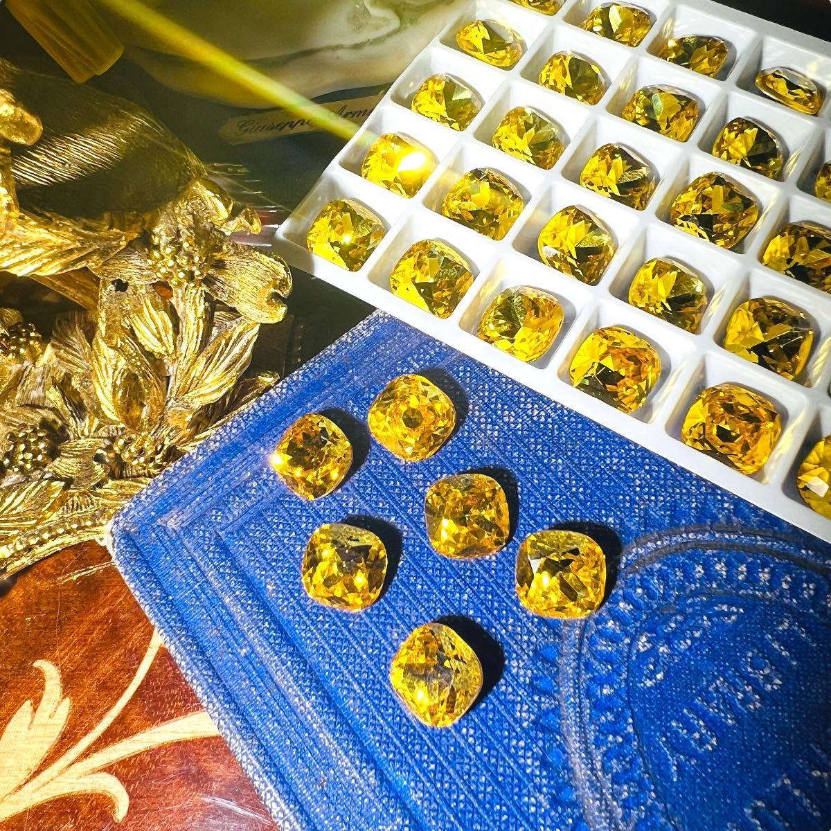 NEW! High Quality Yellow Fantasy Cushion Cut Crystals for DIY