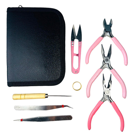 8pcs Jewelry Making Tool Kit With Zip Pouch, 3pcs Pliers, Bead Scoop Sliding Gauge, 2 Tweezer Snip Set For Jewelry Making DIY Lovers Essential