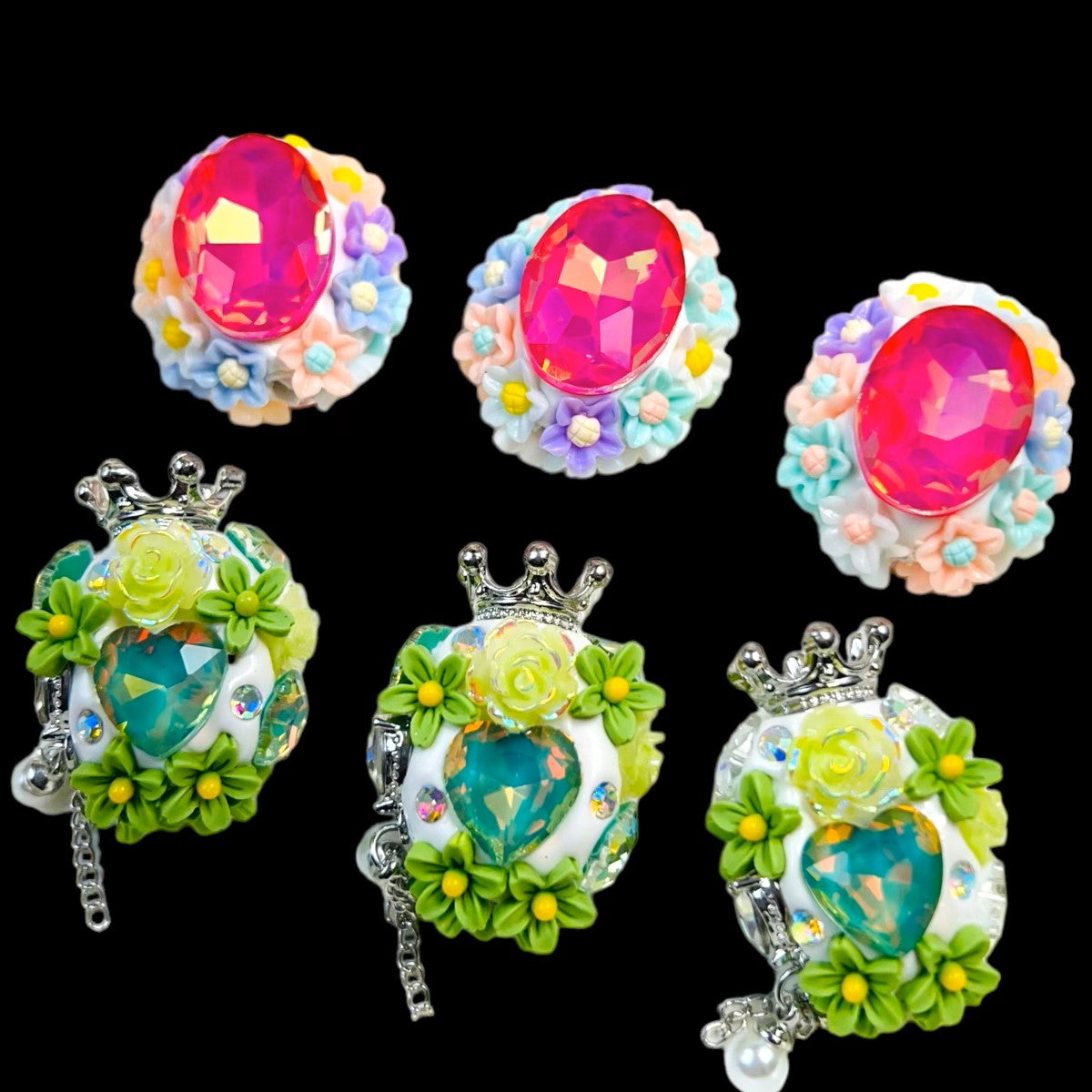 NEW! Oval Flower Green and Pink